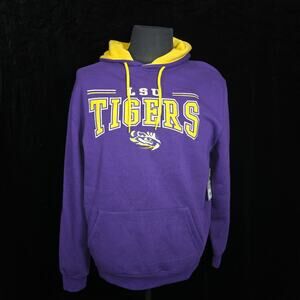 LSU Purple Pullover Hoodie Sweatshirt "Tigers" Spell-out Gold 3" Letters Pockets